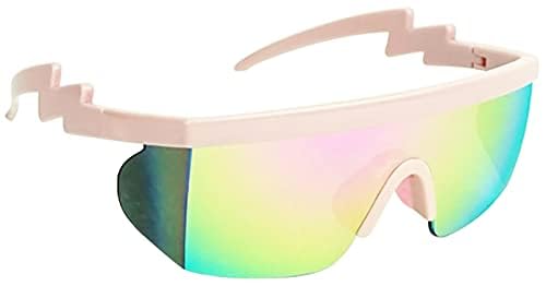 Image of ShadyVEU Semi Rimless Neon Rainbow Sunglasses Mirrored Lens UV Protection 80s Retro Rave Shades Crooked ZigZag Bolt Arm