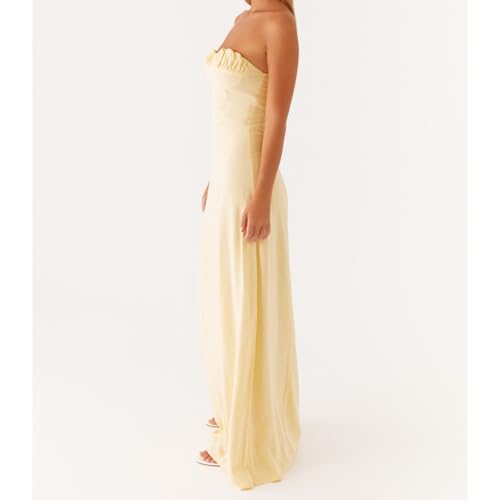 Image of Women Tube Top Maxi Dress 2025 Elegant Sleeveless Strapless Ruched Flowy Summer Long Wedding Party Cocktail Dresses