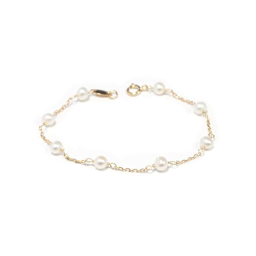 Monde Petit Pulsera Niña Oro Amarillo 9K Perla Redonda 4 mm Brillo - Certificado Garantía - 1225