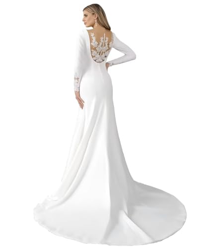 Mermaid Wedding Dresses for Bride 2024 Lace Applique Long Sleeves V-Neck Wedding Gown with Train