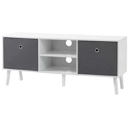 HOMCOM Mueble de TV 2 Cajones de Tela hasta 50 Pulgadas 110cm Blanco y Gris