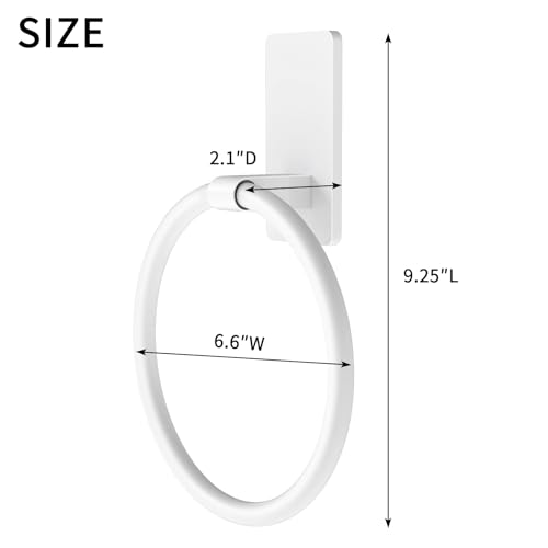 Image of STWWO Hand Towel Holder Adhesive, Round Towel Ring for Bathroom RV, White | for Bath RV Kitchen, Self Adhesive Wall Mounted, No-Drill Stick On Renter Friendly
