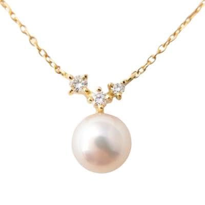 ジュエリーの街(山梨甲府)よりお届けする K18YG アコヤ真珠 ダイヤモンドネックレス