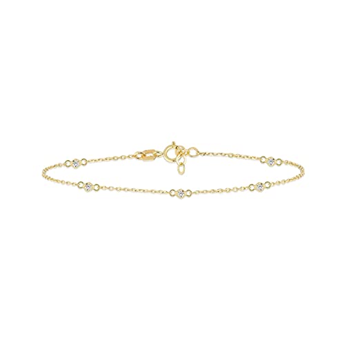 Gelin 14k Solid Gold Diamond Station Bracelet for Women | Diamond by the Yard Bracelet | with 6+1 inch Solid Gold Adjustable Chain, 0.06 ct. G Color, Natural
