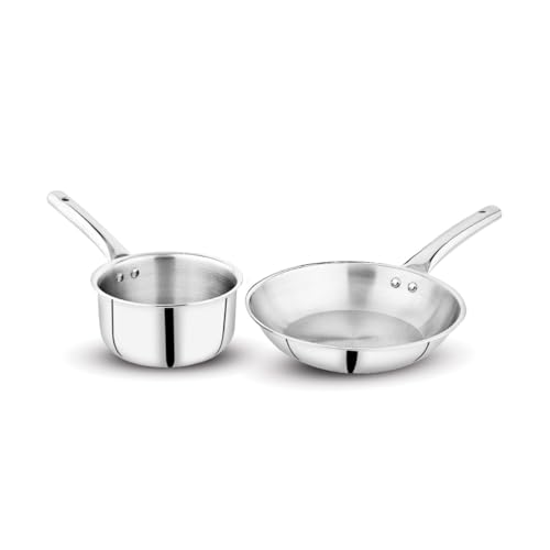 Image of Pigeon Trinity Triply 2 Pc Stainless Steel Cookware Set - Saucepan 16cm | Fry pan 22cm|(5 Years Warranty)|ISI Certified