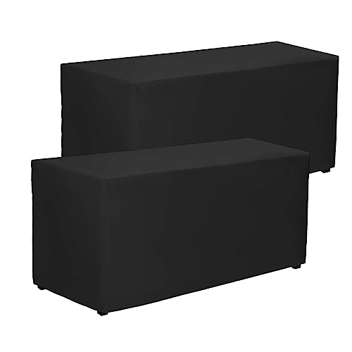 PLOYMONO Black Fitted Tablecloth, 2 Pack Table Clothes for 8 FT Rectangle Table, (96x30 Inch) Polyester Fabric Table Cover for Trade Craft Show, Buffet, Banquet, Wedding by PLOYMONO - Used condition - US$25.64