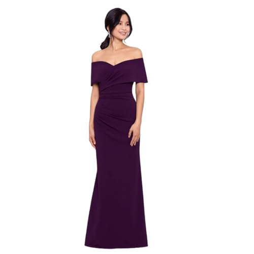 Betsy & Adam Women's Long Off The Shoulder Scuba Crepe Dress