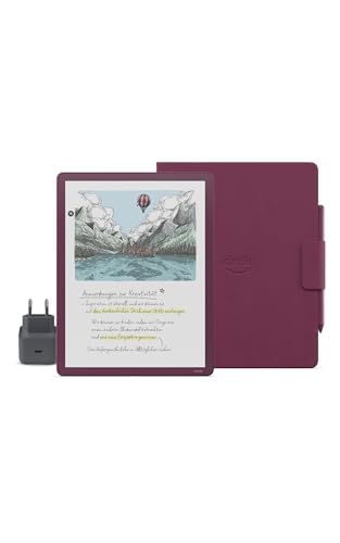Neue Amazon Kindle Scribe Colorsoft 64 GB (Feige) + Premium-Eingabestifts + Klapphülle im Notebookstil - Premiumleder (Feige) + USB-C-Netzteil