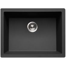 Houzer Cassiano Italian Series Granite Composite 24" Undermount Single Bowl Kitchen Sink, Non-Porous Sink Basin, Heat-Resistant, Aesthetic Finish, Ideal for Kitchen & Bar, Midnite