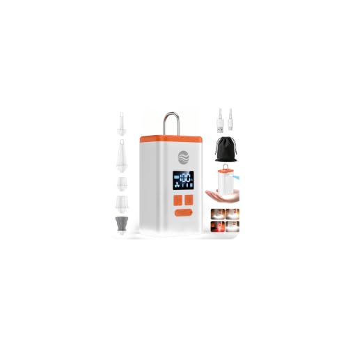 Elektrische Luftpumpe Für Luftmatratze 4.8 kPa Wiederaufladbare Luftpumpe Luftmatratze & Campinglampe & 6 Düsen 5000mAh Akku Luftpumpe Tragbar Mini Für Camping Schwimmring Vakuumbeutel (Orange)