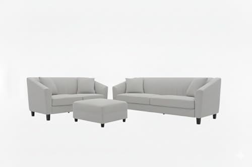 Image of Avion Natalia 3+2 Seater Sofa Set with Ottoman for Living Room Light Grey | Modern 6 Person Sofas Furniture | Fabric Sofa Set 6 Seater Couch for Guests Room Festival Gifts