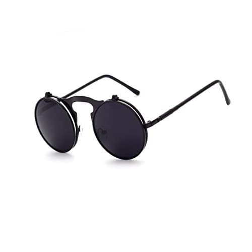 BESPORTBLE Óculos de sol redondos polarizados vintage com armação de metal óculos de sol dobráveis unissexo com lentes espelhadas e proteção preta, Preto, M