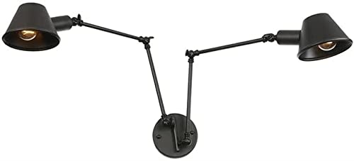 Aplique de pared vintage E27 con brazo articulado de metal negro y 2 luces para cocina