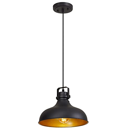 Image of Black Farmhouse Pendant Lights Kitchen Island Fixtures | ETL Certificate,Industrial Adjustable Height Vintage Dome Hanging Light Fixtures for Barn,Dining Room 1 Pack