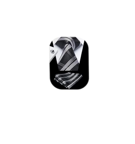 Image of HISDERN Ties for Men Stripe Plaid Tie Classic Necktie Pocket Square Cufflinks Set for Formal Wedding Business Party