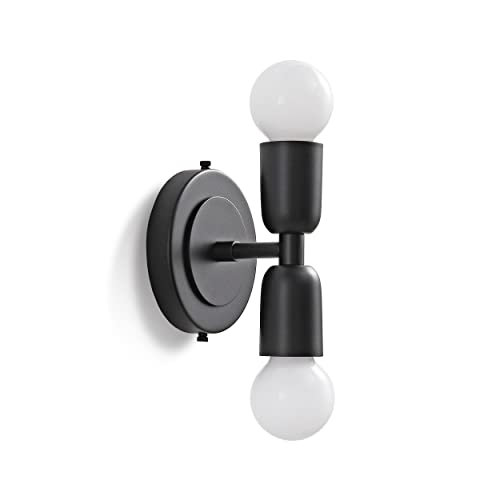 Image of BRIGHTTIA Luna Duo 2 Light Wall Sconce - Mid Century Modern Fixture for Wall & Ceiling - Minimalist Edison Lamp for Hallway and Bathroom Vanity - Matte Black (BW0026-2B)