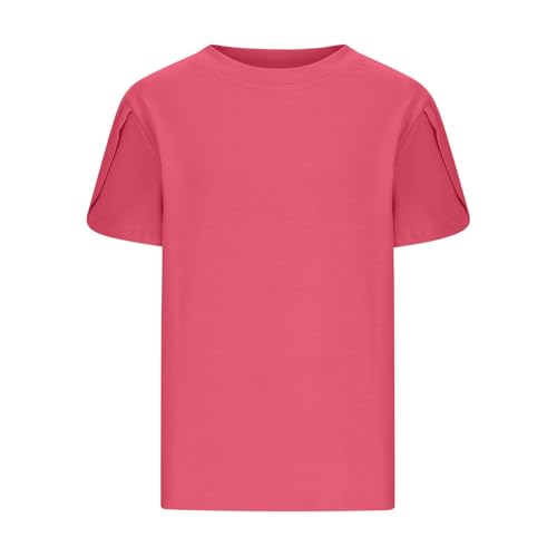 Girls Petal Short Sleeve T Shirts Summer Cute Tops Solid Color Casual Cotton Tshirts3