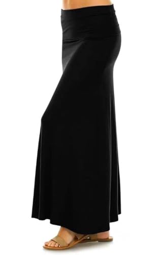Sweet Hearts Maxi Skirt for Women- Comfy Foldover High Waist Long Flare A-Line Skirt Maxi Dress XS-3X Made in USA (Black, Small)