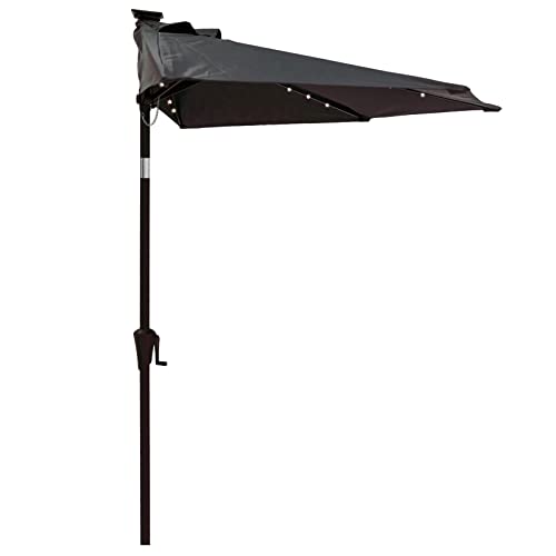 C-Hopetree 9 ft Half Round Outdoor Patio Market Wall Umbrella with Solar LED Lights and Tilt