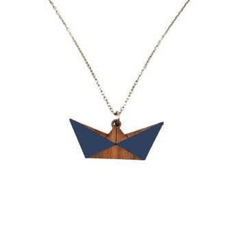 Sastree Colgante Barco de Madera Azul | Diseño Velero Pintado a Mano | Edición Limitada Solo 365 Unidades | Collar Original Mujer Amantes Mar (Acero Inox Plata)