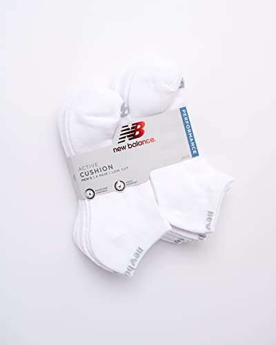 New Balance Men's Low Cut Socks - 6 Pack Moisture Control Comfort Stretch No Show Active Socks (Size 6-12.5), All White2