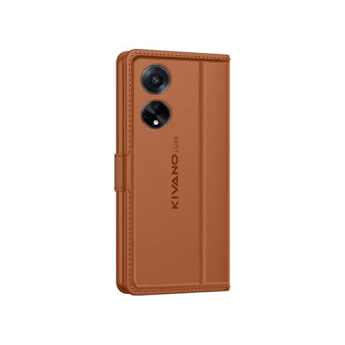 Image of KIVANO LUXE Compatible for Oppo F23 5G Luxury Handmade Leather Magnetic Flip Folio Case | Card Holder & Kickstand | Slim Protective Cover | Unisex - Brown