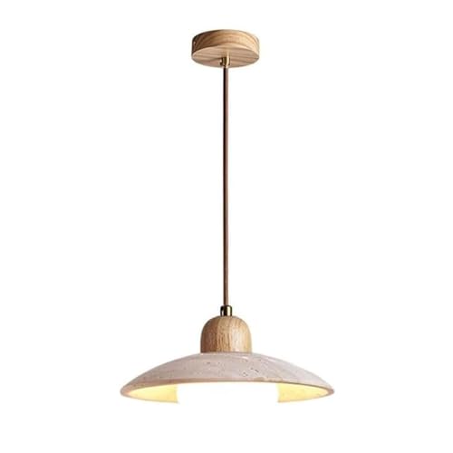 Lámpara de travertino minimalista con detalles en madera noble