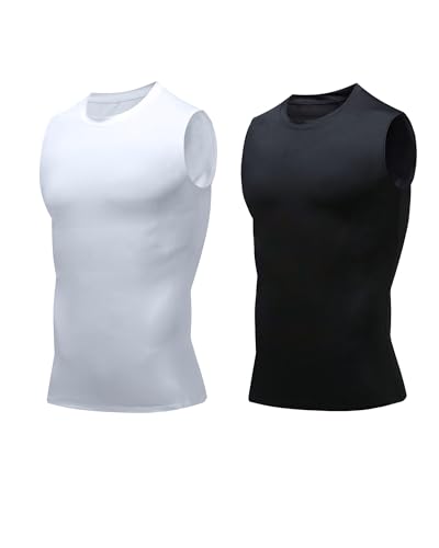 Image of Compression Shirt Men Slimming Body Shaper Vest Crewneck Workout Tank Top | Tummy Control Undershirts, Gynecomastia Compression Shirts, Back Support, Sleeveless Muscle Shirts, Shaping Tank Top