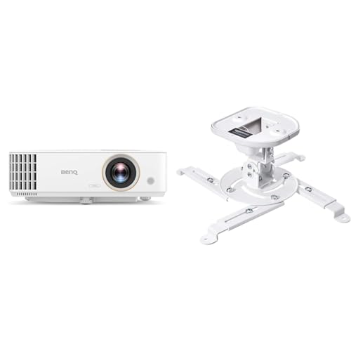 BenQ Projektor TH585P Lampowy 1920 x 1080px 3500 lm DLP weiß & Amazon Basics - Neigbare Projektor-Halterung für die Decke/Wand, Traglast: 15 kg, Weiß