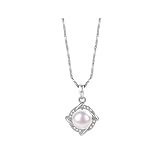 Sterling Silver Lucky 4 Leaf Clover Windmill and Freshwater Pearl Pendant Necklace Pear Jewelry (White Gold)