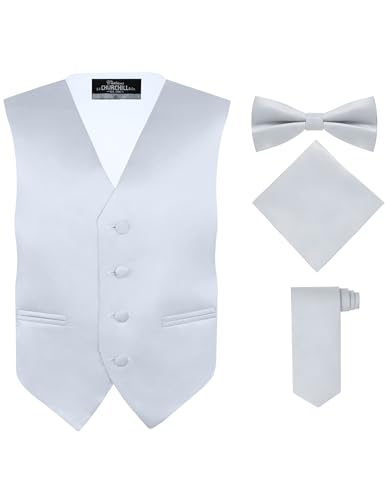 Boys 4 Piece Vest Set with Bow Tie, Necktie & Pocket Square - Silver, 2T