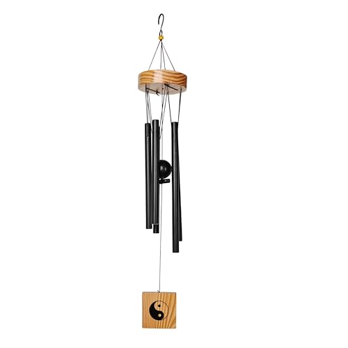 Plus Value Feng Shui Metal Wind Chimes for Balcony Home Decor, Bedroom Bedroom Balcony Garden Outdoor - Relaxing Peaceful Sound (5 Pipes, Black)