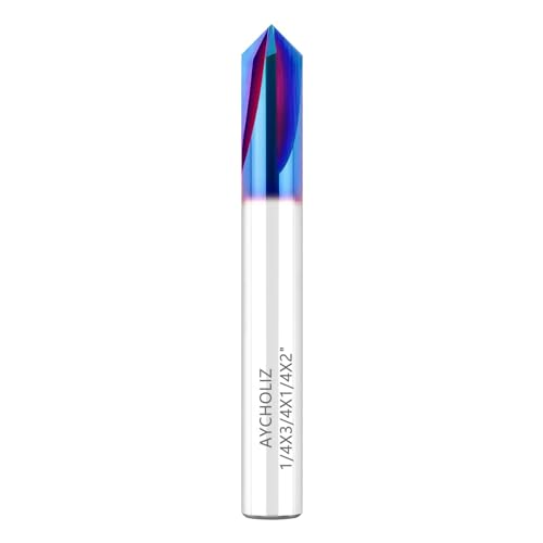 4 Flute 1/4" Chamfer End Mill 90 Degree V Groove Carbide Chamfering Mill Bits Sets with TiAlSiN Coated for Alloy Steels,Hardened Steel