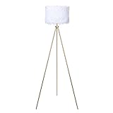 Modern Tripod Floor Lamp for Bedroom, Living Room, Gold Floor Lamps with White Cloth Fabric Shade, F