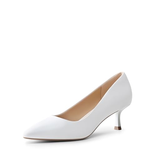 DREAM PAIRS Women's Pumps Closed Toe Pointed Toe Kitten Heels for Women Party Dance Wedding Dress Shoes for Women 7.5 White