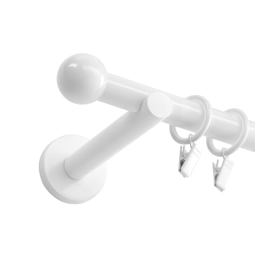 Fenster DEKOR - Gardinenstange Weiß - Gordijnroede 110 cm - Elegante Modern Vorhangstange - 1-läufig stange vorhang - Karniesabschluss wählbar - Vorhang Stangen Weiss Kugel