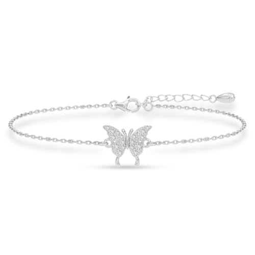 Image of Clara 925 Silver Fia Butterfly Pendant Earrings Chain Bracelet Anklet Ring | Gift for Women & Girls | Platinum Plated | Jewellery Set