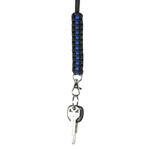 Paracord Survival Lanyard Neck Strap for Keys Badges & IDs, Whistle, etc, Black / Blue, 26 Inch - Image 2