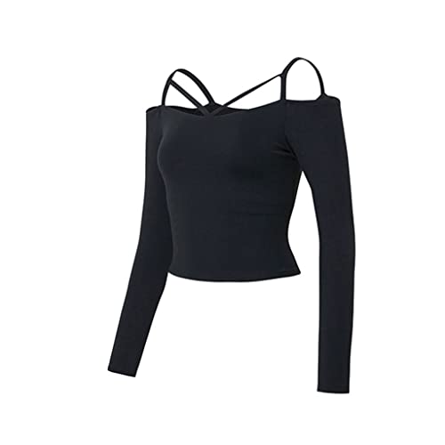 HSQMA Yoga Shirt for Women, Long Sleeve Open Shoulder Workout Shirts,Yoga Sports Tee Long Sleeve Breathable Athletic T Shirts (Color : Black/, Size : S/)