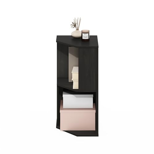 Image of Furinno ECON Corner Shelf, 2-Tier Corner Book Shelf, Standing Storage Shelves, Cube Display Rack, Bookshelf, for Organization and Storage, Living Room, Home Office, Espresso