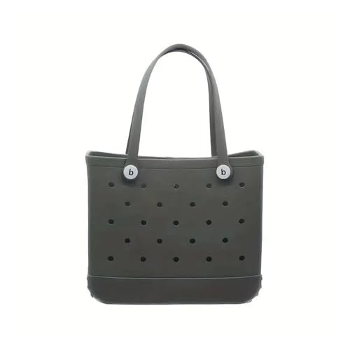 Large EVA Rubber Waterproof Beach Bag for Women - Solid Color Jelly Shoulder Tote with Storage Basket - Travel Shopping Handbag for Summer Vacation(Gray,L)