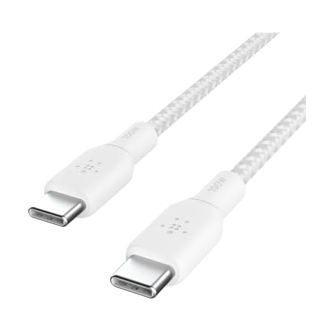 Belkin USB-C to USB-C Cable, BoostCharge Braided Power Cable (2M, 6.6ft), Fast Charging Cable w/ 100W Power Delivery, USB-IF Certified for iPhone 16, MacBook, Chromebook, Samsung Galaxy & More - White Cover