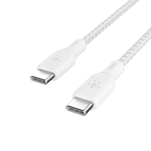 Belkin USB C to USB C Cable, 9.9ft, 100W - Type C Charger, iPhone Charger Cord, Soft, Braided, Flexible for iPhone 17, Galaxy S25, Pixel 10, Airpods, iPad Pro, Tablet & More, Travel Essentials - White