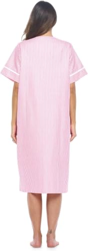 Image of Casual Nights Women's Snap - Front House Dress Short Sleeve Woven Housecoat Duster Lounger Robe with Pockets