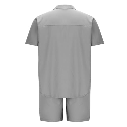 Men's 2 Pieces Beach Outfit Short Sleeve Button Down Shirts and Drawstring Shorts 2025 Summer Casual Loose Outfits4