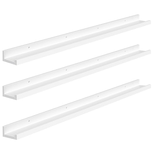 Image of HOOBRO Floating Shelves, Wall Shelf Set of 3, 47.2 Inches Hanging Shelf with Raised Edge and Invisible Brackets, for Bathroom, Bedroom, Kitchen, Office, Living Room Decor, White WT92BJ01