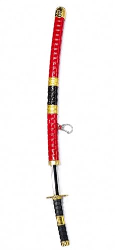 Image of Anime Katana Sword, Demon Slayer Inspired Cosplay Prop, Stainless Steel Blade, Gold Finish, 30 cm (Black & Red)