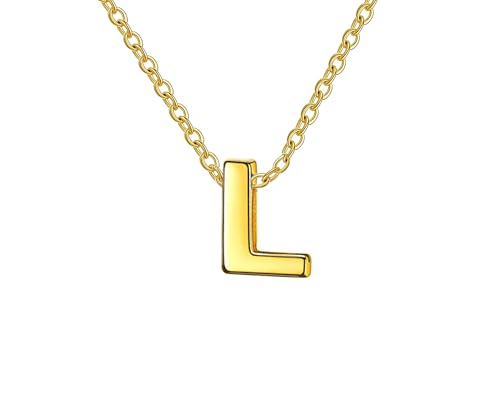 Collar para mujer con letra inicial con Hermosa caja de regalo. Acero inoxidable Collar para mujer Colgantes con letras bisutería barata sobre con mensaje original Amigos Novios (L - Dorado)