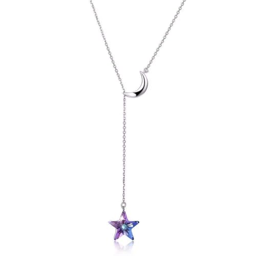 Colliers argent 925 lune étoile avec fins cristaux étincelants