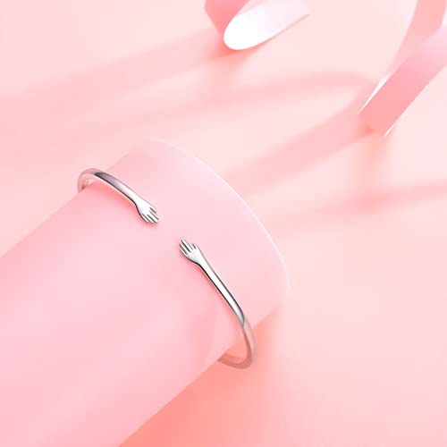 BEILIN Hug Bracelets for Women Sterling Silver Come to My Arm Couple Hugging Cuff Bangles Wedding Band Bracelets Engraved Mantra Bracelet Jewelry for Women Teens2